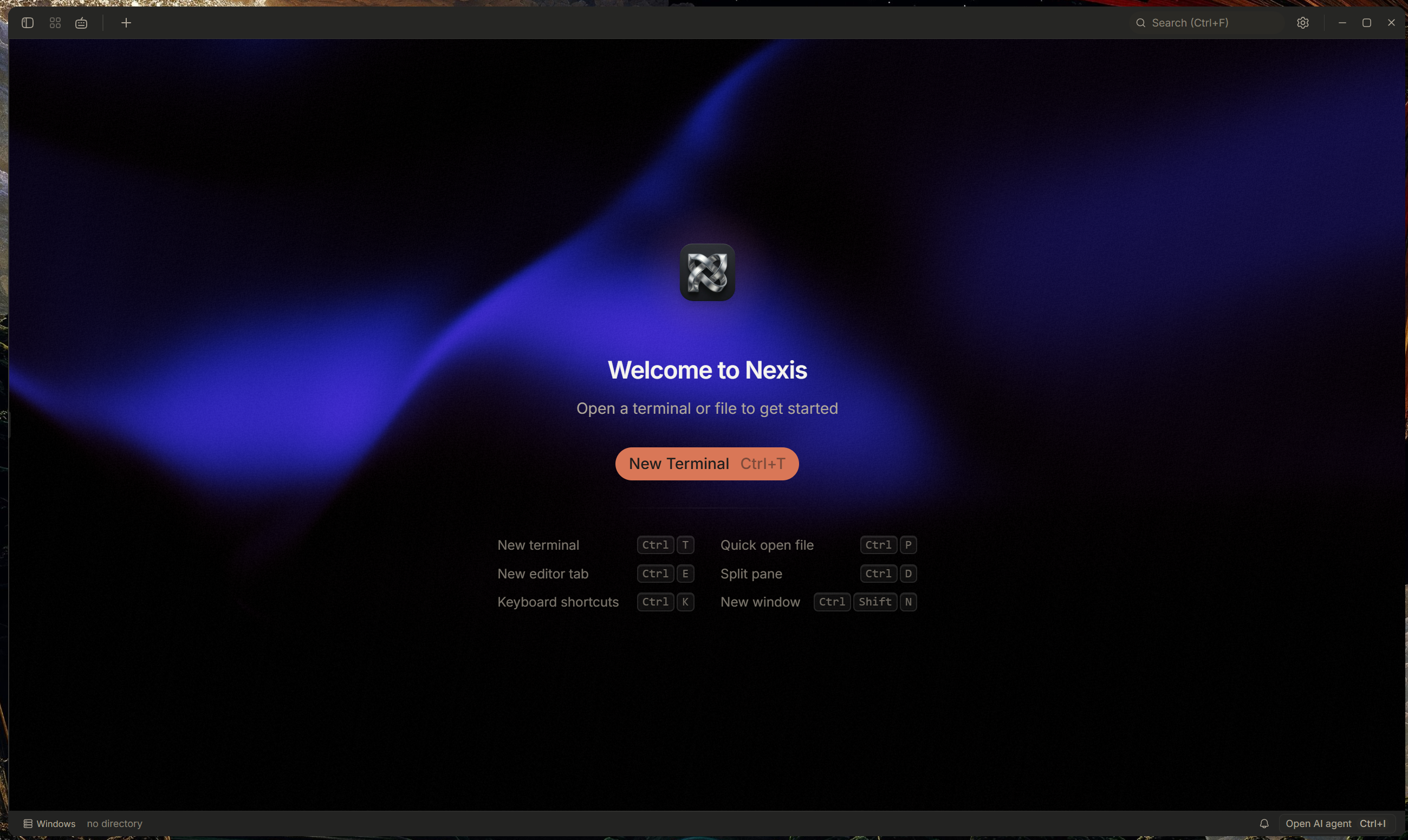 Nexis — Welcome screen